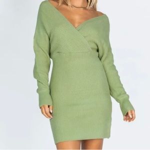 Princess Polly Green Wrap Sweater Dress
